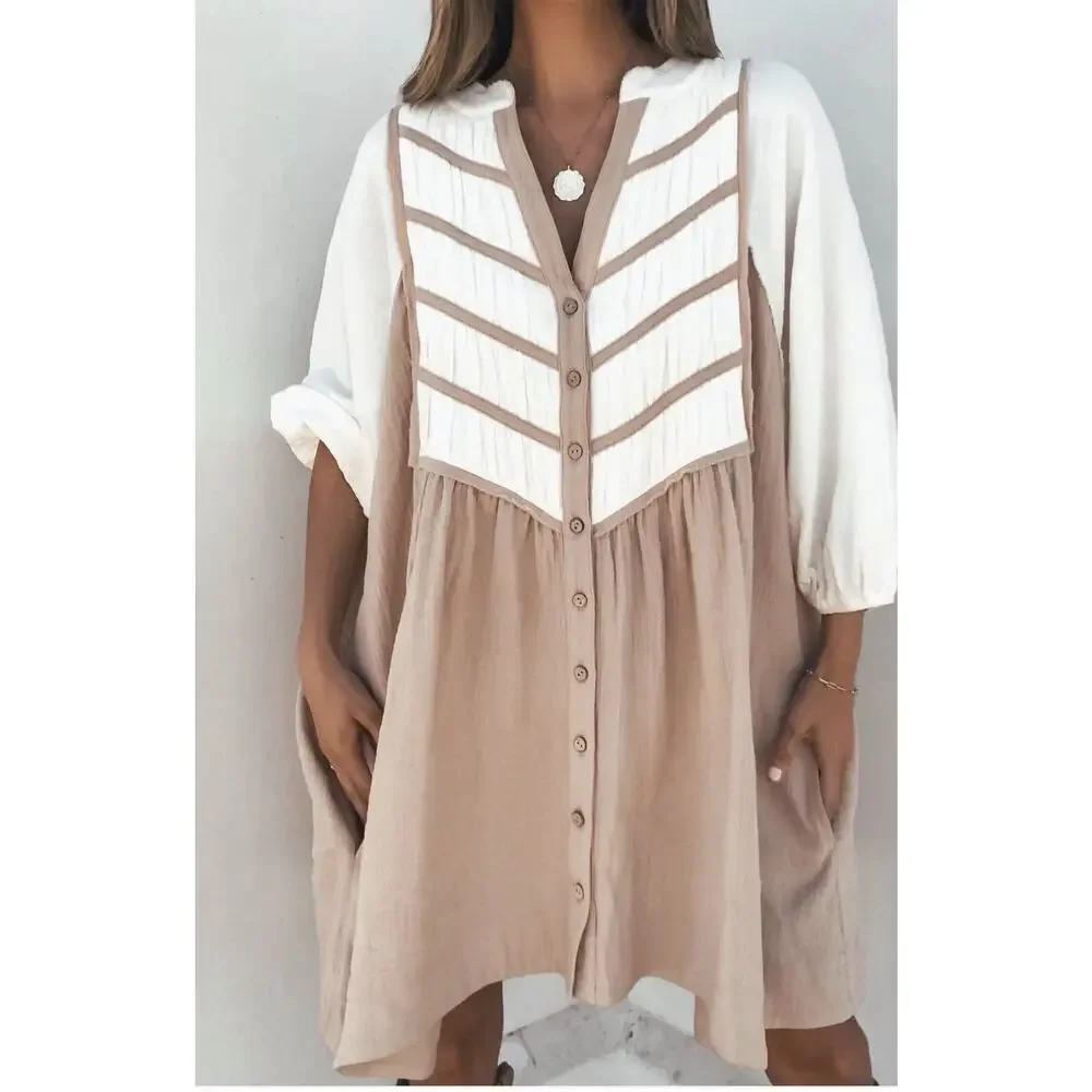 Magnolia Boutique Chic Babydoll Cream Color Block Tunic Dress Size Medium - Picture 4 of 16